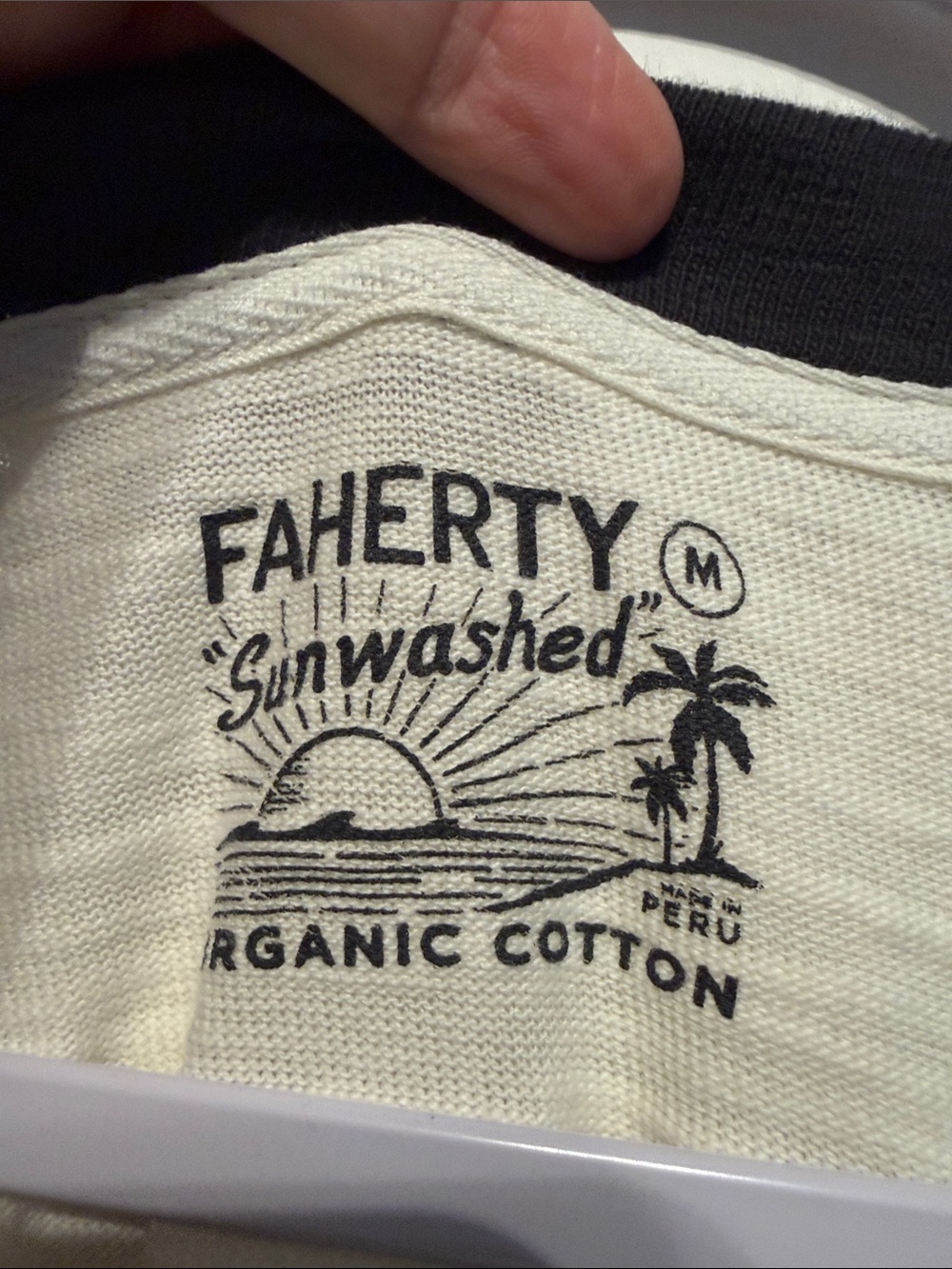 Faherty Cream V-Neck Tee with Navy Trim and Sleeve Stripes - Picture 2 of 3